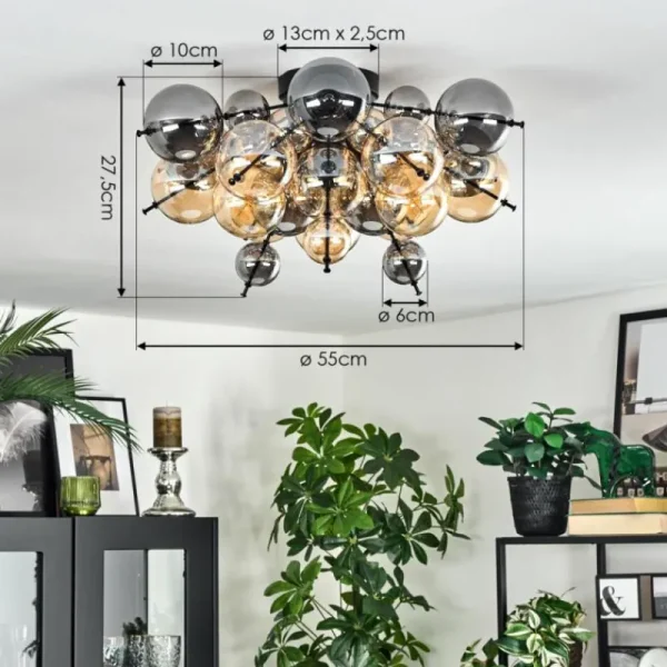 hofstein Milheiros Plafonnier, Boule lumineuse Ambre, Fumé, 3 lumières* Lampes Modernes