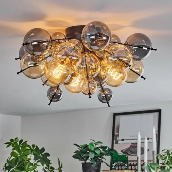 hofstein Milheiros Plafonnier, Boule lumineuse Ambre, Fumé, 3 lumières* Lampes Modernes