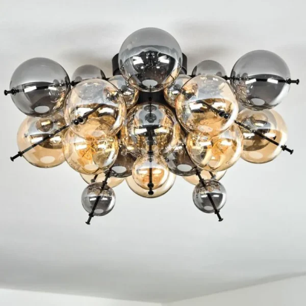 hofstein Milheiros Plafonnier, Boule lumineuse Ambre, Fumé, 3 lumières* Lampes Modernes