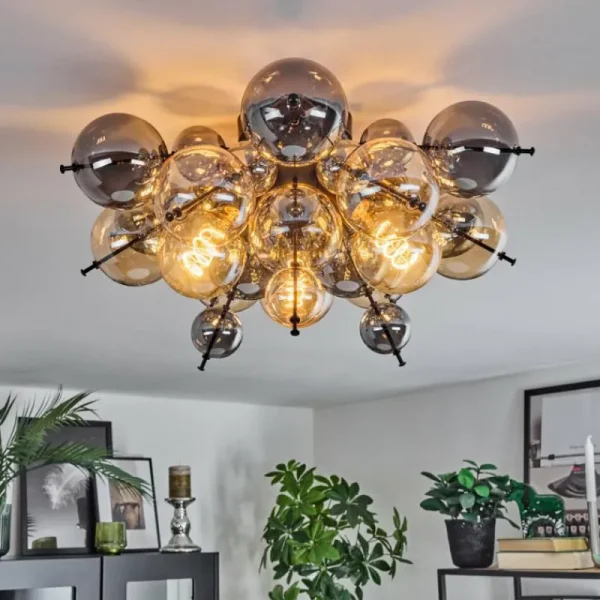 hofstein Milheiros Plafonnier, Boule lumineuse Ambre, Fumé, 3 lumières* Lampes Modernes