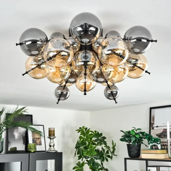 hofstein Milheiros Plafonnier, Boule lumineuse Ambre, Fumé, 3 lumières* Lampes Modernes