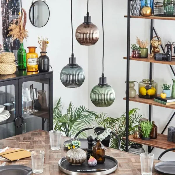 hofstein Mo Suspension Bleu, Vert, Cuivré, 3 lumières* Lampes Modernes