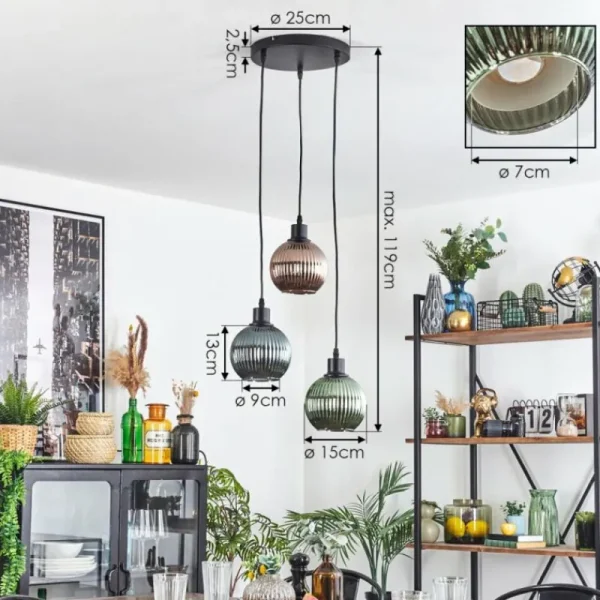 hofstein Mo Suspension Bleu, Vert, Cuivré, 3 lumières* Lampes Modernes
