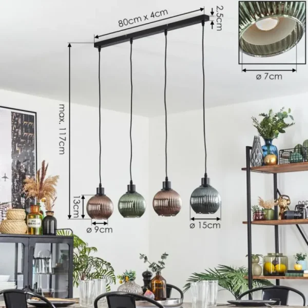 hofstein Mo Suspension Bleu, Vert, Cuivré, 4 lumières* Lampes Modernes