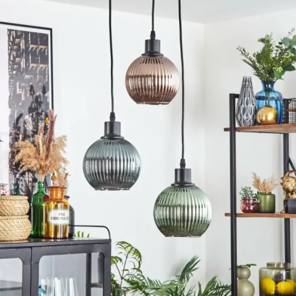 hofstein Mo Suspension Bleu, Vert, Cuivré, 3 lumières* Lampes Modernes