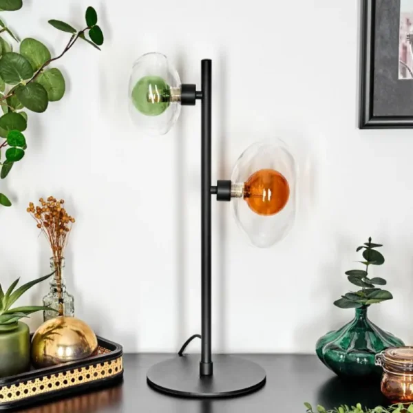 hofstein Monsul Lampe à poser Noir, 2 lumières* Lampes En Verre