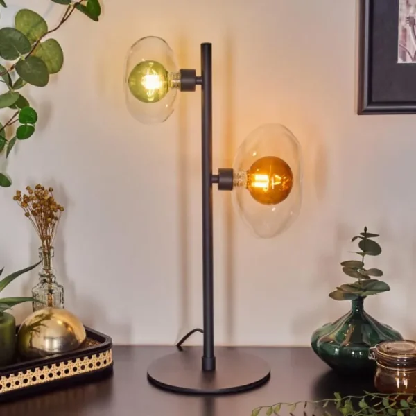 hofstein Monsul Lampe à poser Noir, 2 lumières* Lampes En Verre