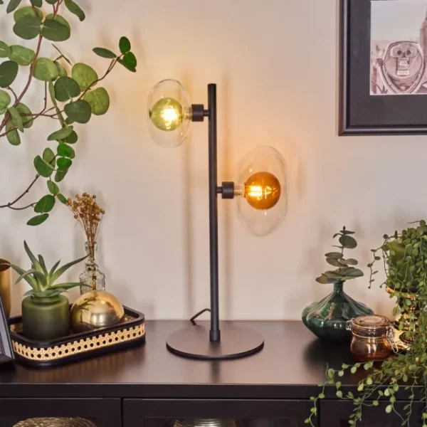 hofstein Monsul Lampe à poser Noir, 2 lumières* Lampes En Verre