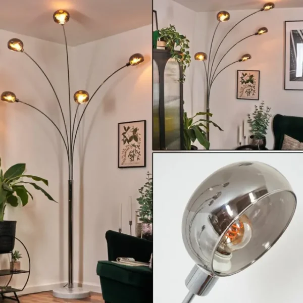 hofstein Nikkala Lampadaire Chrome, Blanc, 5 lumières* Lampes Modernes