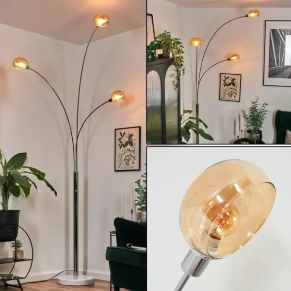 hofstein Nikkala Lampadaire Chrome, Blanc, 3 lumières* Lampes En Verre