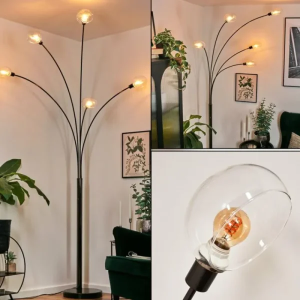 hofstein Nikkala Lampadaire Chrome, Noir, 5 lumières* Lampes En Verre