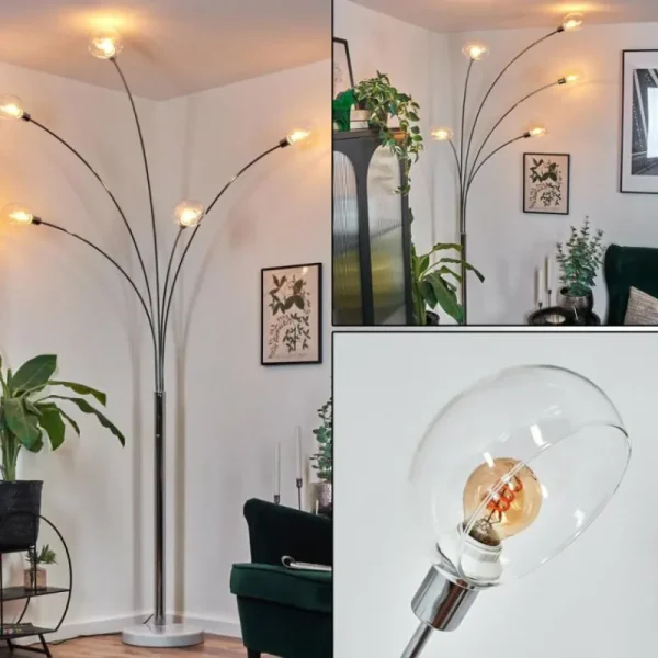 hofstein Nikkala Lampadaire Chrome, Blanc, 5 lumières* Lampes En Verre