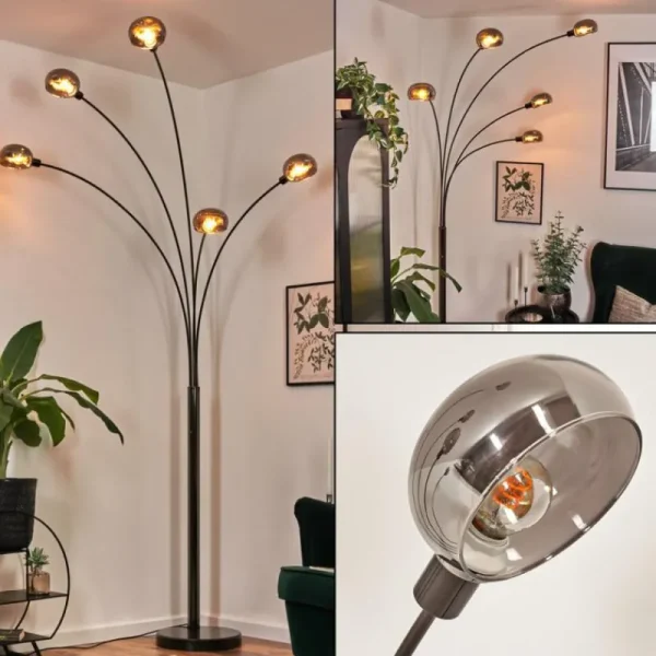 hofstein Nikkala Lampadaire Chrome, Noir, 5 lumières* Lampes Modernes