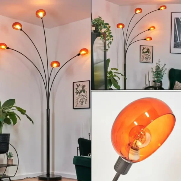 hofstein Nikkala Lampadaire Chrome, Noir, 5 lumières* Lampes En Verre