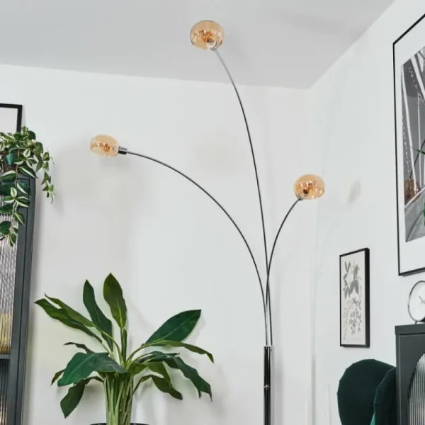 hofstein Nikkala Lampadaire Chrome, Blanc, 3 lumières* Lampes En Verre