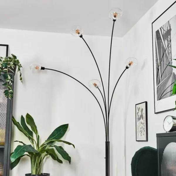 hofstein Nikkala Lampadaire Chrome, Noir, 5 lumières* Lampes En Verre