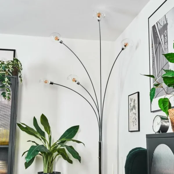 hofstein Nikkala Lampadaire Chrome, Blanc, 5 lumières* Lampes En Verre