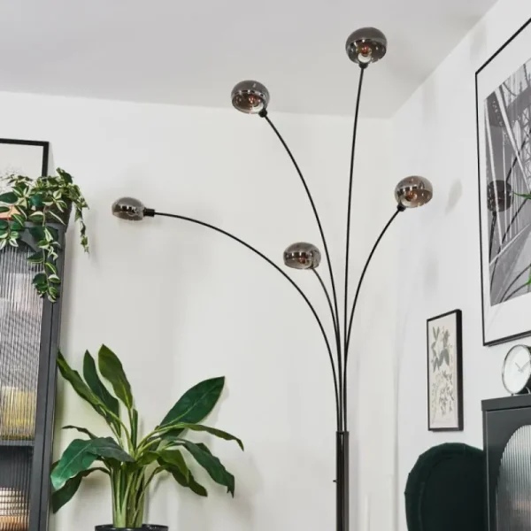 hofstein Nikkala Lampadaire Chrome, Noir, 5 lumières* Lampes Modernes