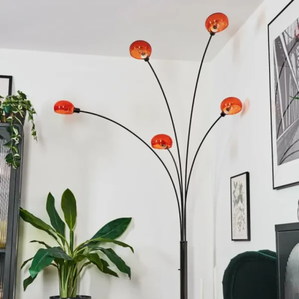 hofstein Nikkala Lampadaire Chrome, Noir, 5 lumières* Lampes En Verre