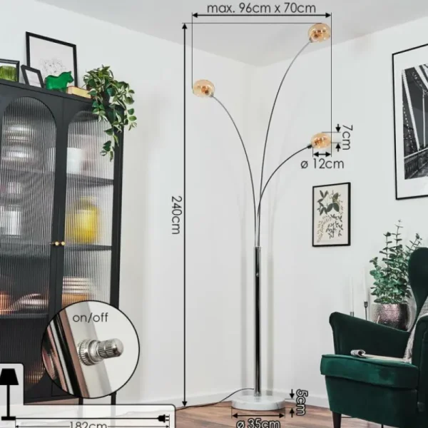 hofstein Nikkala Lampadaire Chrome, Blanc, 3 lumières* Lampes En Verre