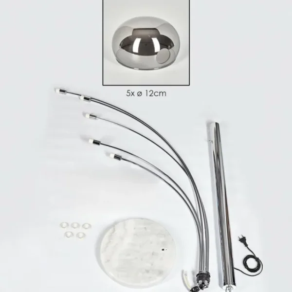 hofstein Nikkala Lampadaire Chrome, Blanc, 5 lumières* Lampes Modernes