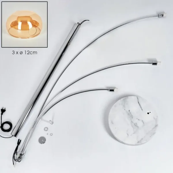 hofstein Nikkala Lampadaire Chrome, Blanc, 3 lumières* Lampes En Verre