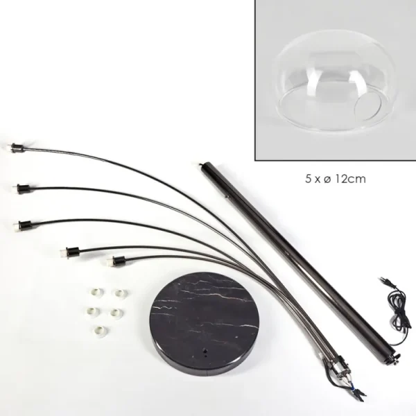 hofstein Nikkala Lampadaire Chrome, Noir, 5 lumières* Lampes En Verre