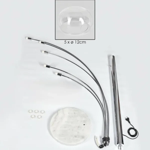hofstein Nikkala Lampadaire Chrome, Blanc, 5 lumières* Lampes En Verre