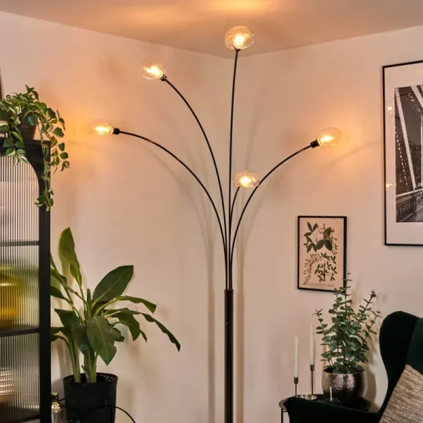 hofstein Nikkala Lampadaire Chrome, Noir, 5 lumières* Lampes En Verre