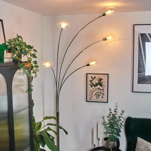 hofstein Nikkala Lampadaire Chrome, Blanc, 5 lumières* Lampes En Verre