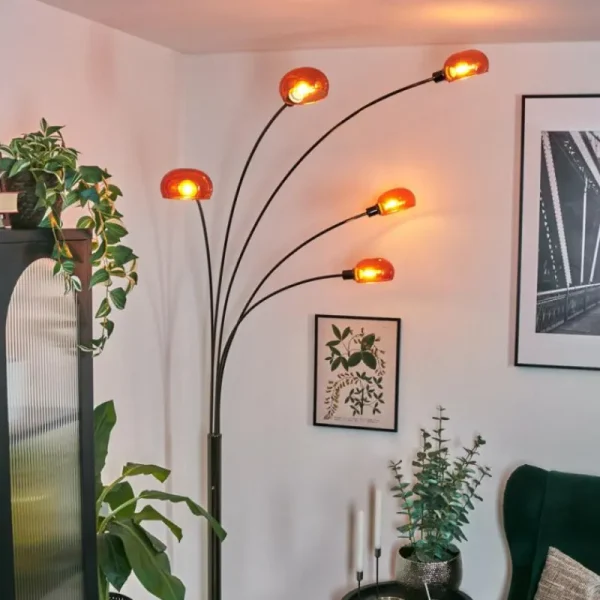 hofstein Nikkala Lampadaire Chrome, Noir, 5 lumières* Lampes En Verre