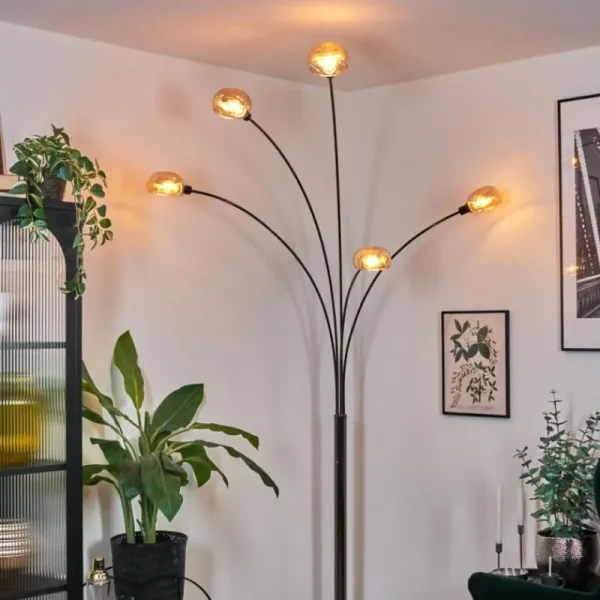 hofstein Nikkala Lampadaire Chrome, Noir, 5 lumières* Lampes En Verre