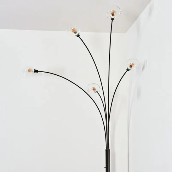 hofstein Nikkala Lampadaire Chrome, Noir, 5 lumières* Lampes En Verre