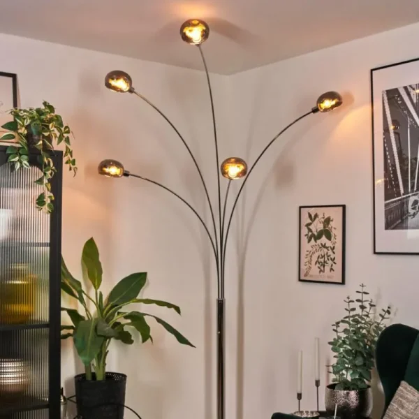 hofstein Nikkala Lampadaire Chrome, Blanc, 5 lumières* Lampes Modernes