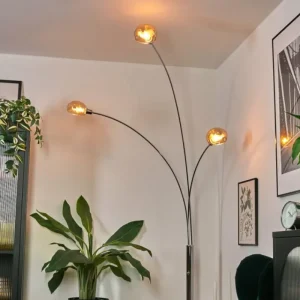 hofstein Nikkala Lampadaire Chrome, Blanc, 3 lumières* Lampes En Verre