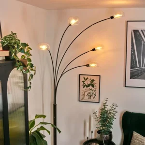 hofstein Nikkala Lampadaire Chrome, Noir, 5 lumières* Lampes En Verre