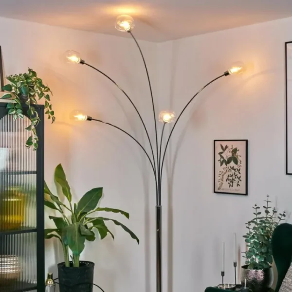 hofstein Nikkala Lampadaire Chrome, Blanc, 5 lumières* Lampes En Verre