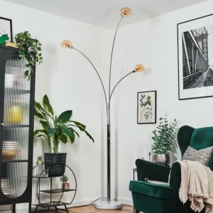 hofstein Nikkala Lampadaire Chrome, Blanc, 3 lumières* Lampes En Verre