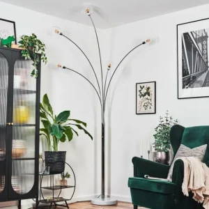 hofstein Nikkala Lampadaire Chrome, Blanc, 5 lumières* Lampes En Verre