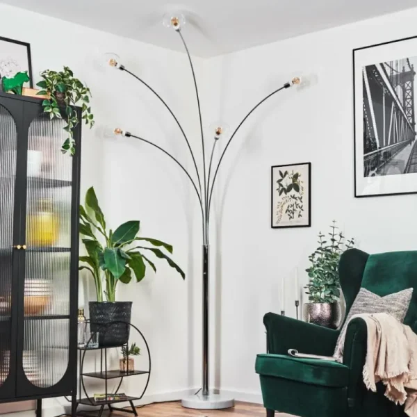 hofstein Nikkala Lampadaire Chrome, Blanc, 5 lumières* Lampes En Verre