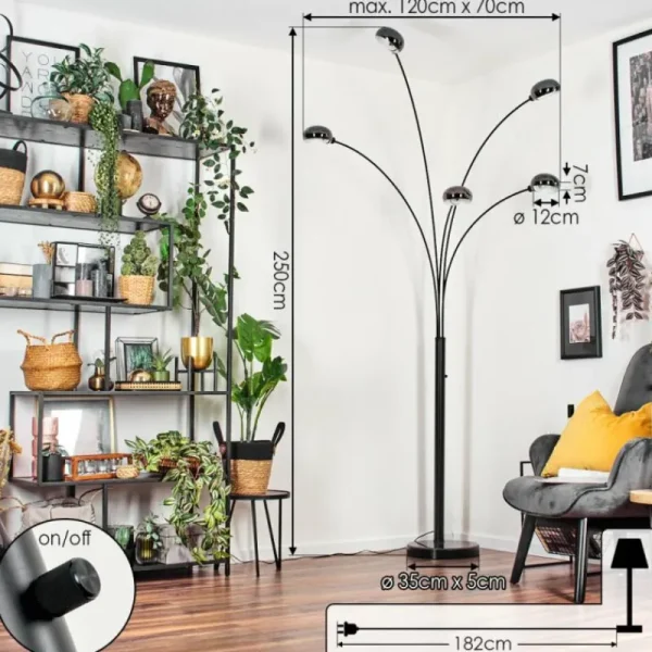 hofstein Nikkala Lampadaire Marbre, Noir, 5 lumières* Lampes Modernes