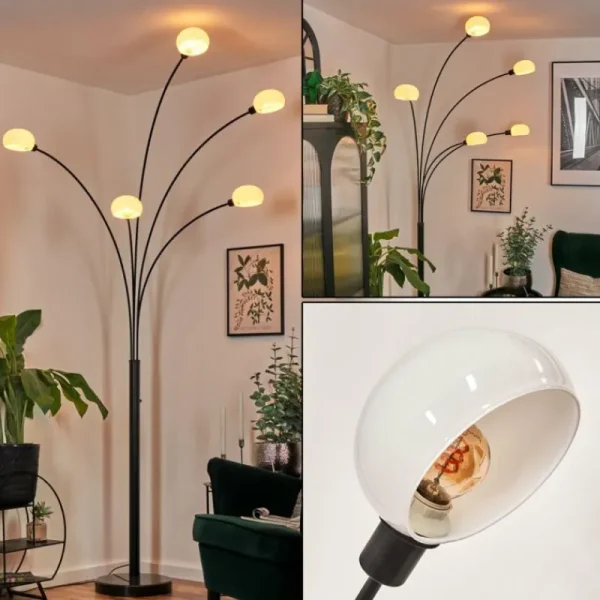 hofstein Nikkala Lampadaire Noir, 5 lumières* Lampes En Verre