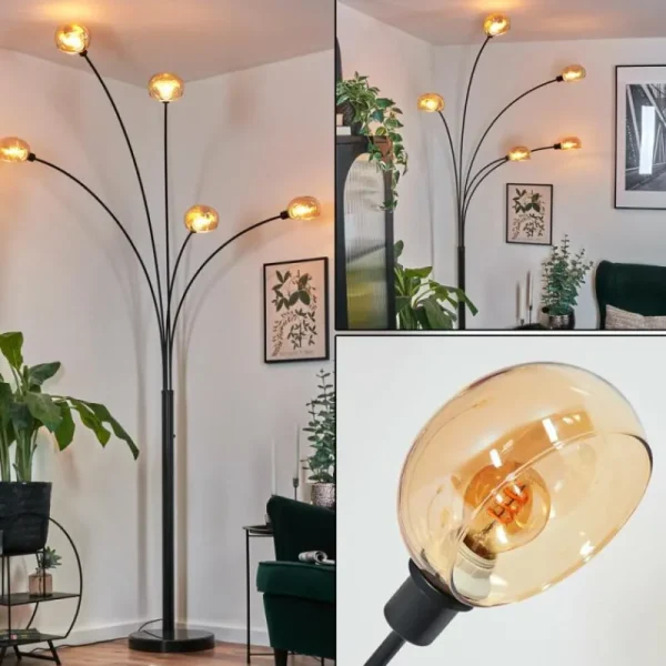 hofstein Nikkala Lampadaire Noir, 5 lumières* Lampes En Verre