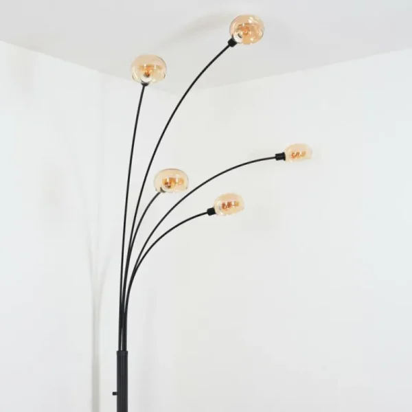 hofstein Nikkala Lampadaire Noir, 5 lumières* Lampes En Verre