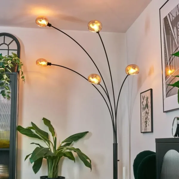 hofstein Nikkala Lampadaire Noir, 5 lumières* Lampes En Verre
