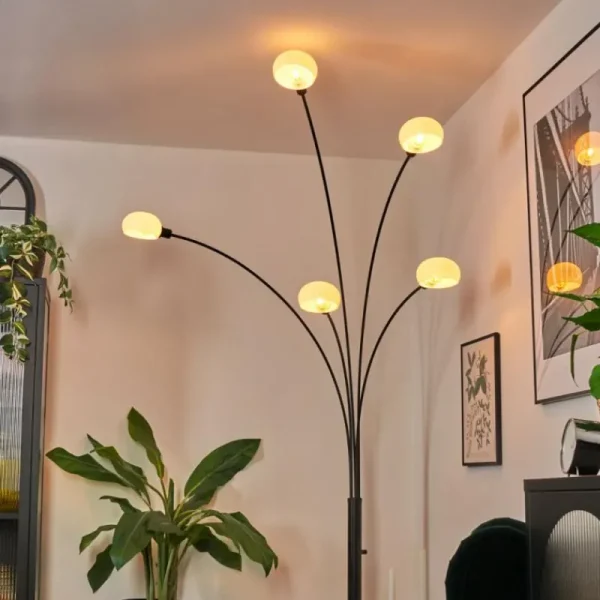 hofstein Nikkala Lampadaire Noir, 5 lumières* Lampes En Verre