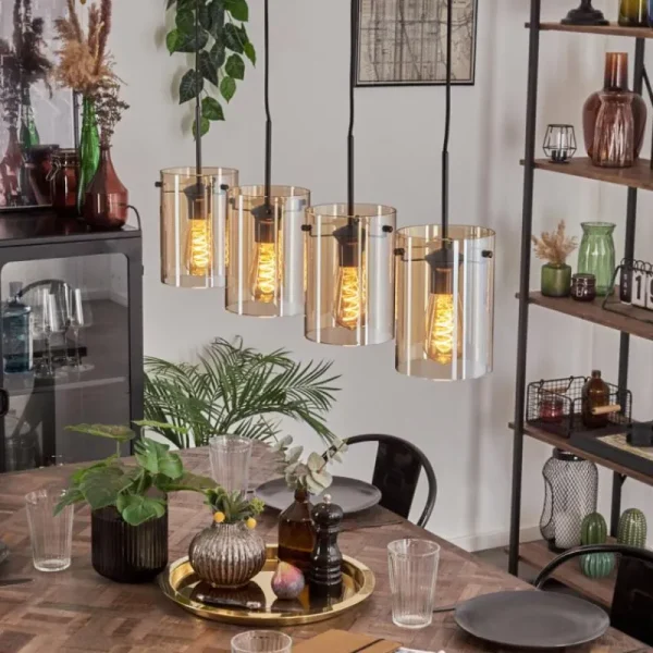 hofstein Parane Suspension Ambre, 4 lumières* Lampes En Verre