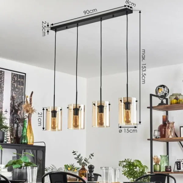 hofstein Parane Suspension Ambre, 4 lumières* Lampes En Verre