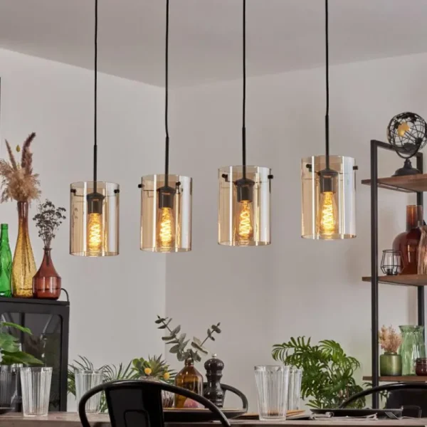hofstein Parane Suspension Ambre, 4 lumières* Lampes En Verre