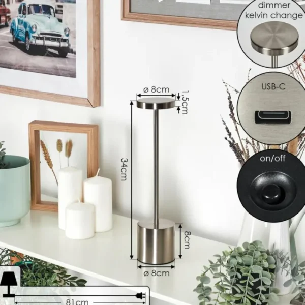 hofstein Parel Lampe de bureau, Lampe à poser LED Nickel mat, 1 lumière* Lampes Modernes